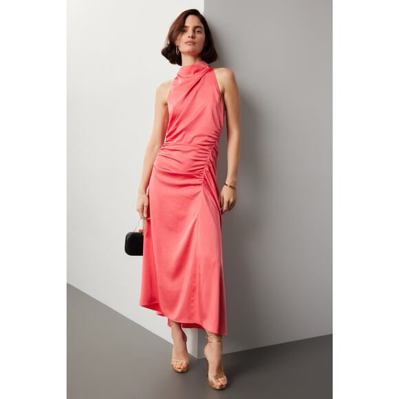 A.L.C. Pink Red Mock Neck Ruched Detailing Sleeveless Inez Cocktail Dress Size 2 - Picture 2 of 16